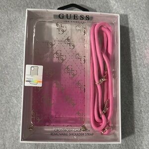 New Guess Transparent Pink Crossbody Phone Case